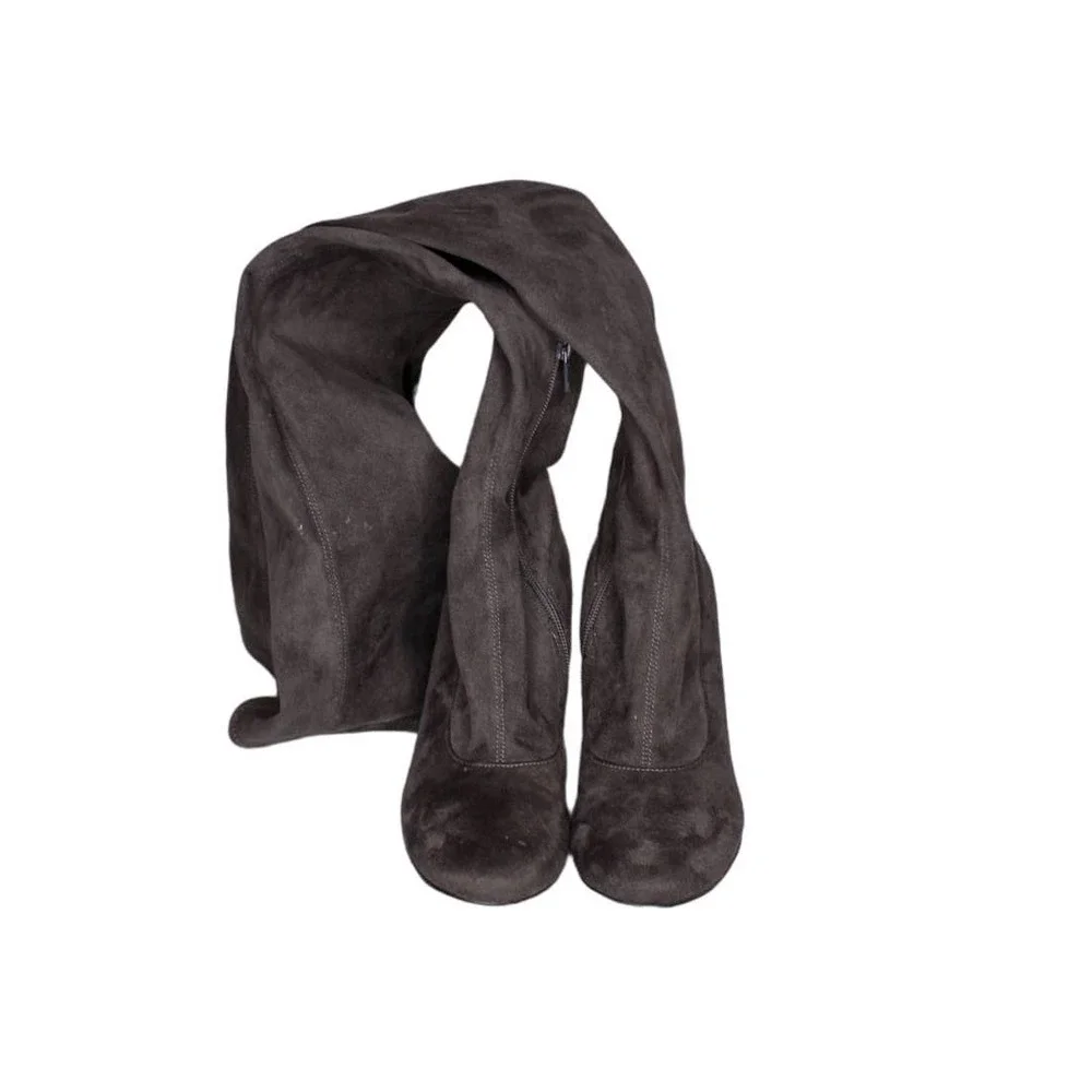 Marc Fisher Over The Knee Boots Stretch Fabric Gray Chunky Block Heel 6.5M
